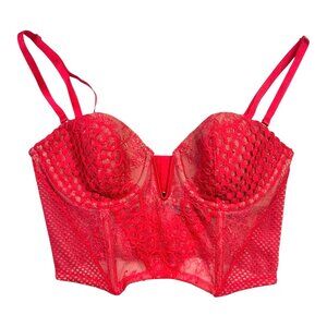 Victoria's Secret Size 32C Red Lace Underwire Boned Corset Bra Strapless